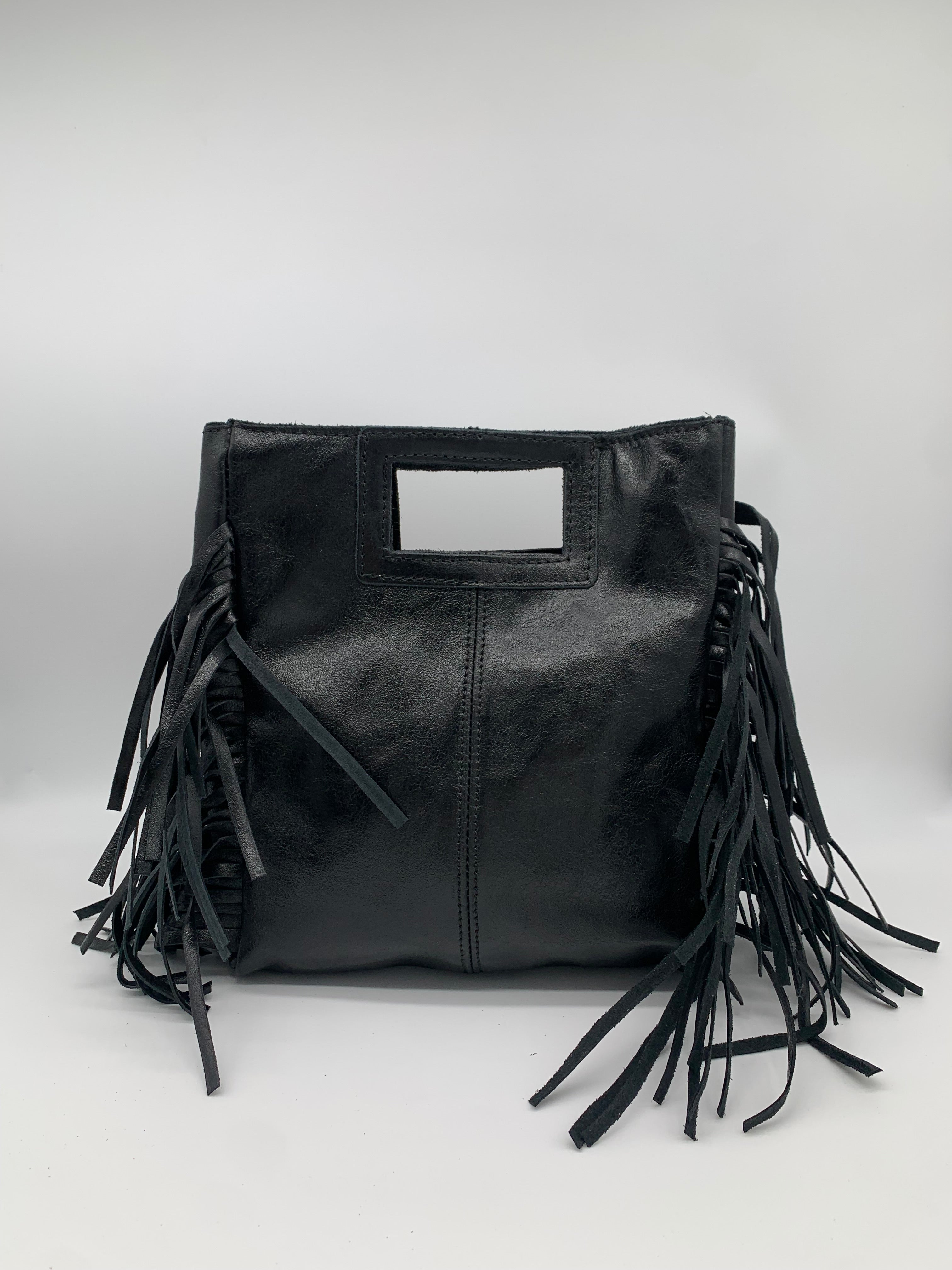 Sac en Cuir - MAGGY avec anse, frange et bandoulière