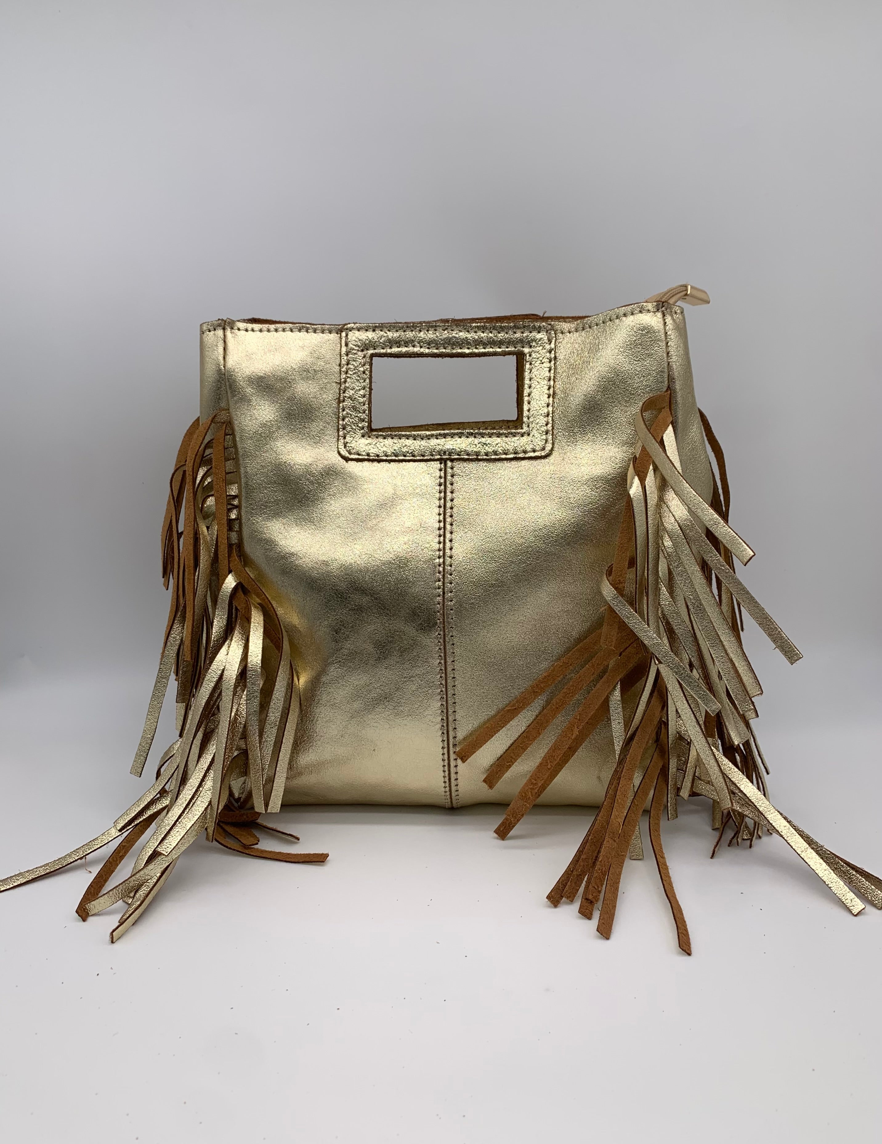 Sac en Cuir - MAGGY avec anse, frange et bandoulière