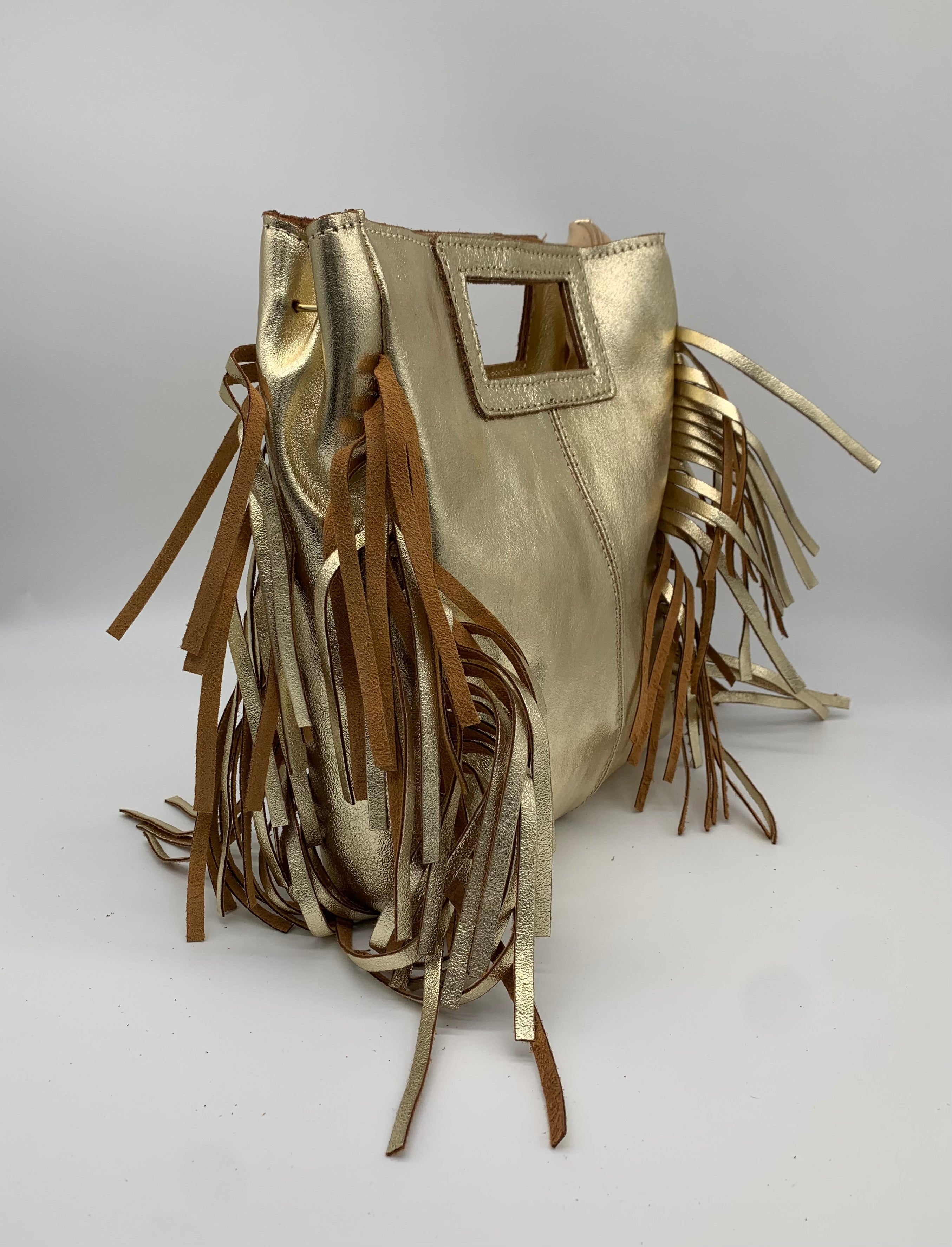 Sac en Cuir - MAGGY avec anse, frange et bandoulière