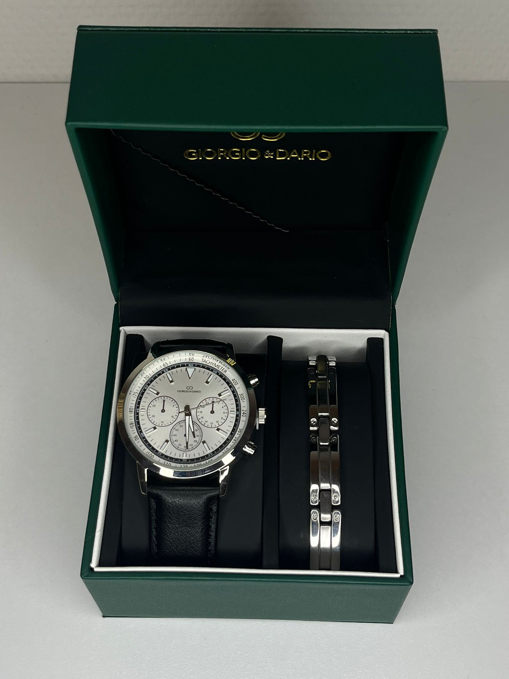 Caja de reloj para hombre con cadena de plata