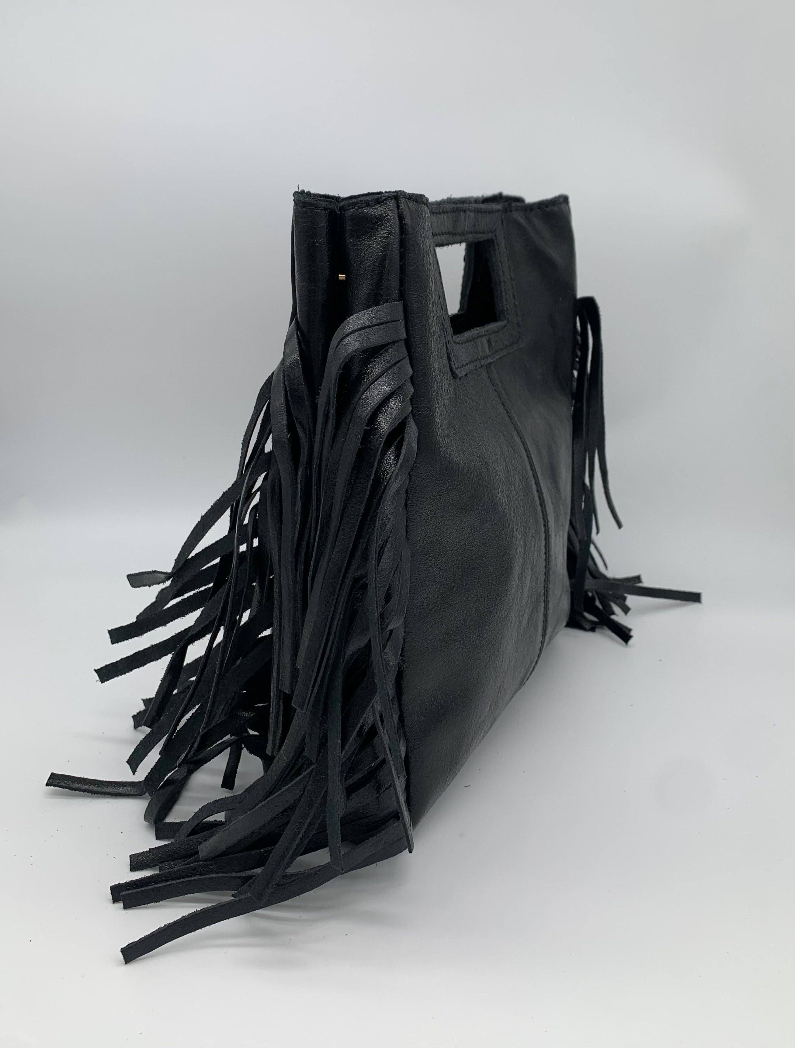 Sac en Cuir - MAGGY avec anse, frange et bandoulière