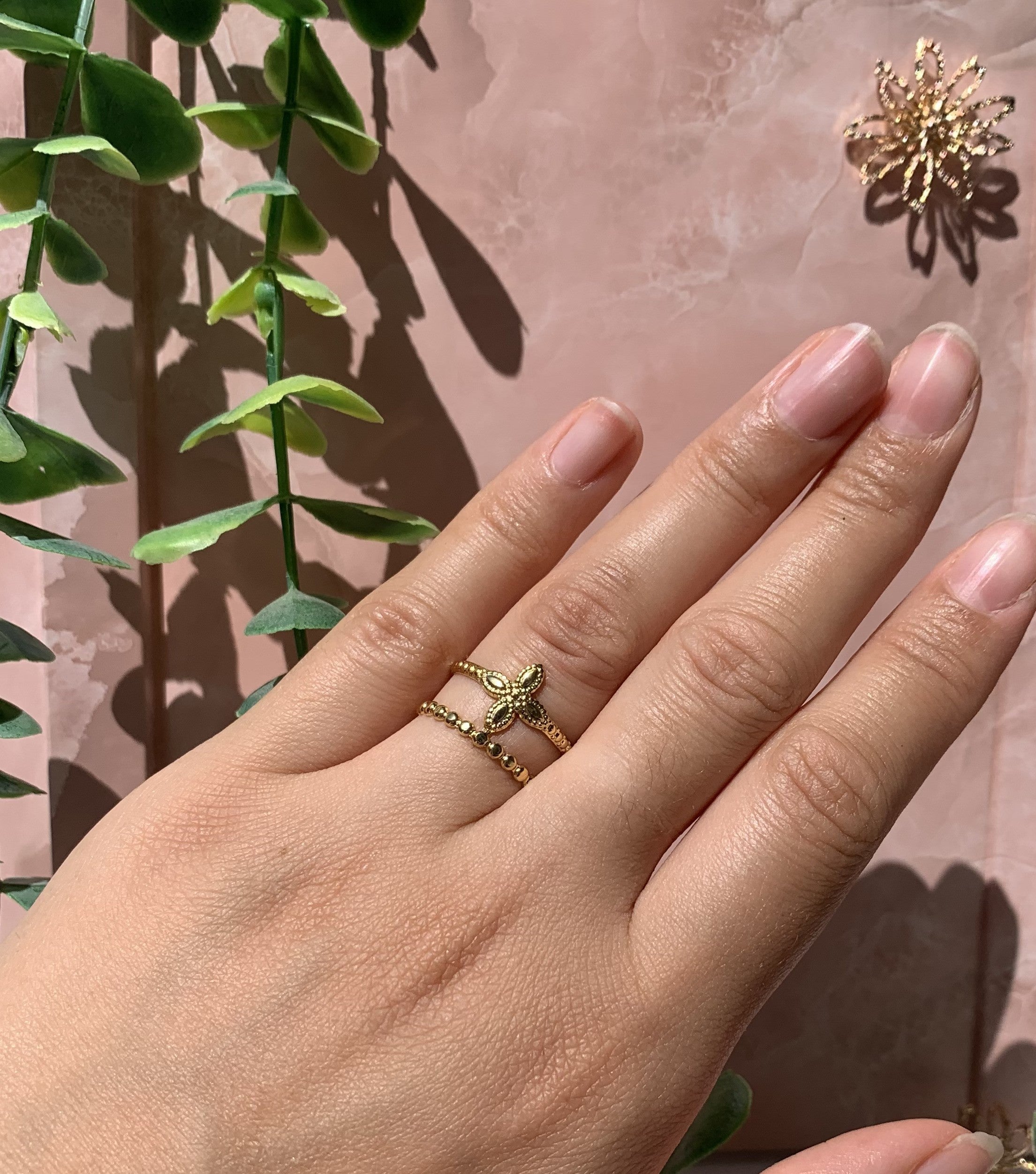 Anillo de flor de acero inoxidable