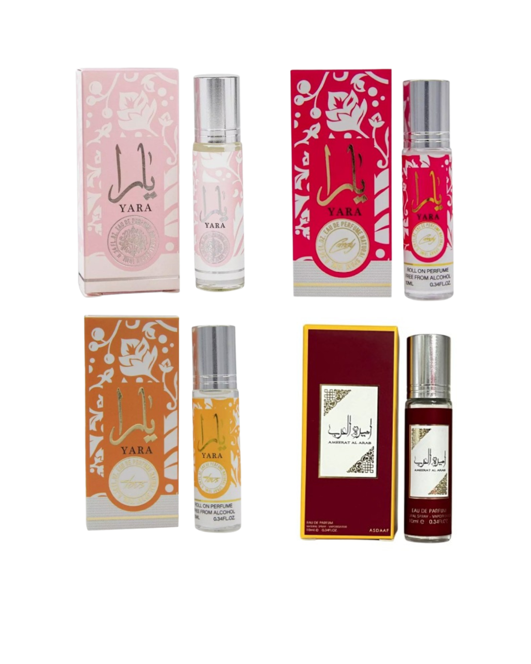 Lot de 4 Parfums Roll-on Intense Yara Ameerat Al Arab 10 ml