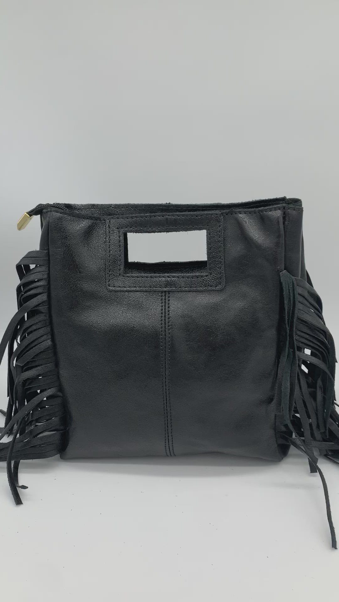 Sac en Cuir - MAGGY avec anse, frange et bandoulière