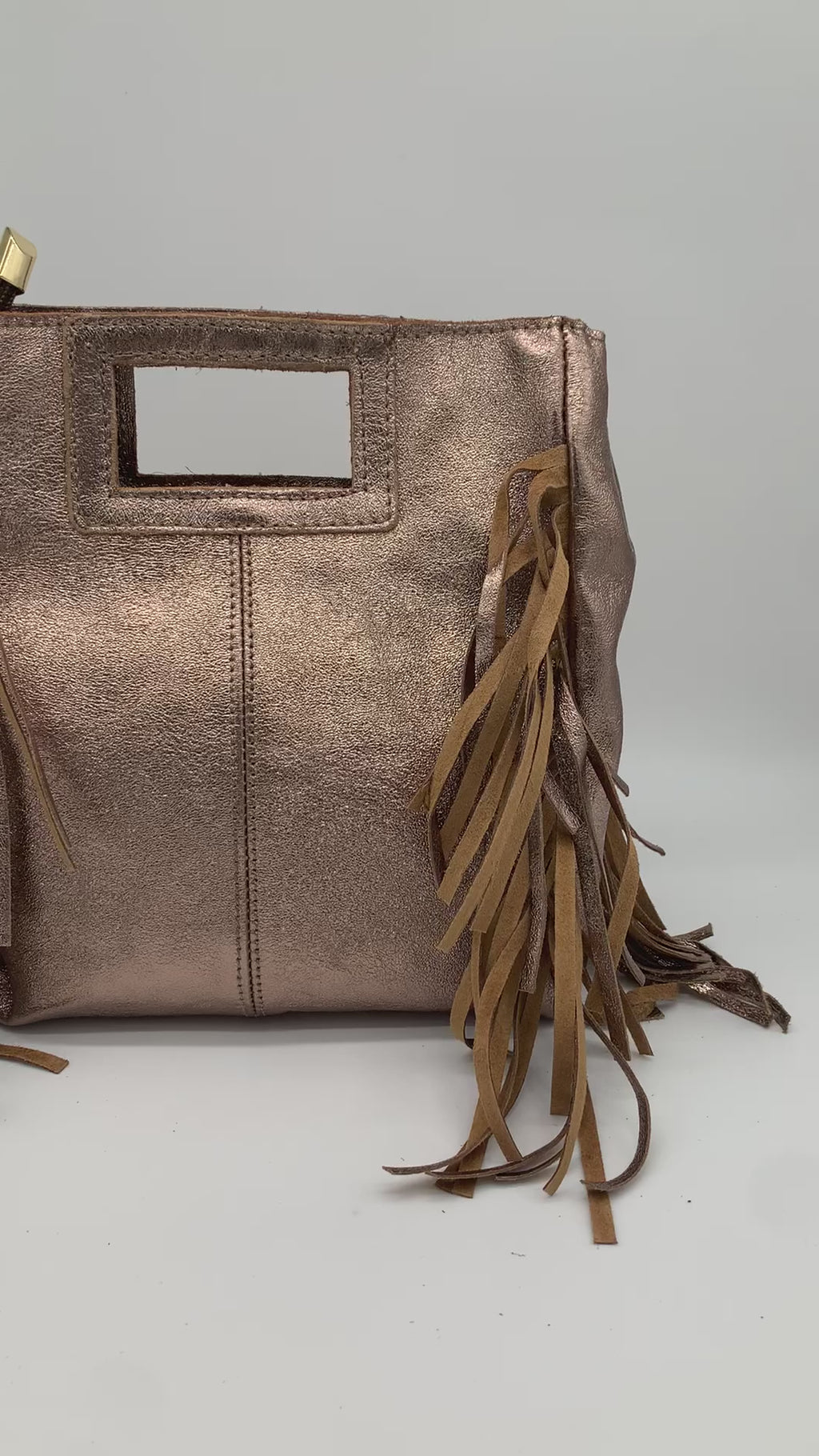 Sac en Cuir - MAGGY avec anse, frange et bandoulière